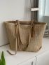 Small Straw Bag Double Handle Solid Color