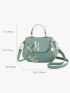 Floral Embroidery Crossbody Bag, Women's Top Handle Flap Purse, Fashion Shoulder Bag With Pendant, Elegant For Office & Work