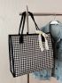 Twilly Scarf Decor Shoulder Tote Bag Houndstooth Small