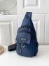 Letter Patch Sling Bag Navy Blue Adjustable Strap For Daily