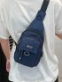 Letter Patch Sling Bag Navy Blue Adjustable Strap For Daily