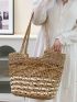 Small Straw Bag Hollow Out Double Handle For Vacation