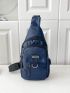 Letter Patch Sling Bag Navy Blue Adjustable Strap For Daily