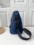 Letter Patch Sling Bag Navy Blue Adjustable Strap For Daily