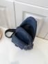 Letter Patch Sling Bag Navy Blue Adjustable Strap For Daily