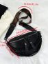 Crocodile Embossed Fanny Pack Chain Decor Adjustable Strap For Daily