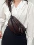 Crocodile Embossed Fanny Pack Chain Decor Adjustable Strap For Daily