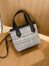 Mini Square Bag Plaid Pattern Double Handle For Work