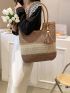 Large Straw Bag Colorblock Tassel Decor Double Handle For Vacation