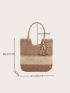 Large Straw Bag Colorblock Tassel Decor Double Handle For Vacation