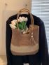 Large Straw Bag Colorblock Tassel Decor Double Handle For Vacation