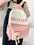 Letter Print Classic Backpack Colorblock Cartoon Bear Decor Adjustable Strap For School