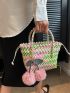 Small Straw Bag Colorblock Double Handle For Vacation