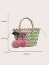 Small Straw Bag Colorblock Double Handle For Vacation