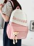 Letter Print Classic Backpack Colorblock Cartoon Bear Decor Adjustable Strap For School