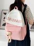 Letter Print Classic Backpack Colorblock Cartoon Bear Decor Adjustable Strap For School