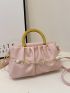 Medium Ruched Bag Baby Pink Chain & Faux Pearl Decor Double Handle For Daily