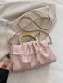 Medium Ruched Bag Baby Pink Chain & Faux Pearl Decor Double Handle For Daily