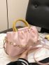 Medium Ruched Bag Baby Pink Chain & Faux Pearl Decor Double Handle For Daily