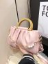 Medium Ruched Bag Baby Pink Chain & Faux Pearl Decor Double Handle For Daily