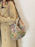 Floral Pattern Hobo Bag Large Capacity Top Handle For Daily