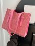 Letter Pattern Shoulder Tote Bag Pink Fashionable Double Handle For Daily