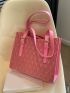 Letter Pattern Shoulder Tote Bag Pink Fashionable Double Handle For Daily