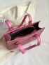 Letter Pattern Shoulder Tote Bag Pink Fashionable Double Handle For Daily