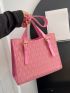 Letter Pattern Shoulder Tote Bag Pink Fashionable Double Handle For Daily