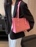 Letter Pattern Shoulder Tote Bag Pink Fashionable Double Handle For Daily