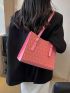 Letter Pattern Shoulder Tote Bag Pink Fashionable Double Handle For Daily