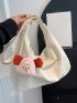 Litchi Embossed Hobo Bag White Stitch Detail Adjustable Strap For Daily