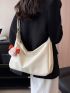 Litchi Embossed Hobo Bag White Stitch Detail Adjustable Strap For Daily