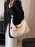 Litchi Embossed Hobo Bag White Stitch Detail Adjustable Strap For Daily