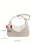 Litchi Embossed Hobo Bag White Stitch Detail Adjustable Strap For Daily