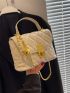 Mini Quilted Square Bag Beige Flap Chain Strap For Daily