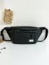 Letter Patch Fanny Pack Black Large Capacity Adjustable Strap For Daily