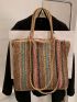 Colorblock Straw Bag Large Capacity Double Handle For Vacation