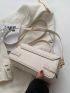 Quilted Square Bag Beige Buckle Decor Top Handle For Work