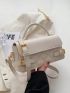 Quilted Square Bag Beige Buckle Decor Top Handle For Work