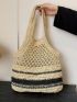 Two Tone Straw Bag Hollow Out Vacation