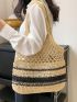 Two Tone Straw Bag Hollow Out Vacation