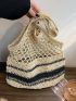 Two Tone Straw Bag Hollow Out Vacation