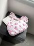 Butterfly Pattern Hobo Bag Baby Pink Fashionable Top Handle With Coin Purse