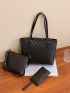 3pcs Bag Set Shoulder Tote Crossbody Bag Purse Wallet Quilted PU Black, Best Work Bag For Women