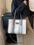 Color Block Shoulder Tote Bag Polyester Contrast Binding