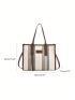 Color Block Shoulder Tote Bag Polyester Contrast Binding