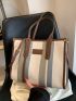 Color Block Shoulder Tote Bag Polyester Contrast Binding