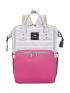 Striped Pattern Classic Backpack Letter Label Detail Multi-function With Zipper