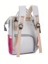 Striped Pattern Classic Backpack Letter Label Detail Multi-function With Zipper